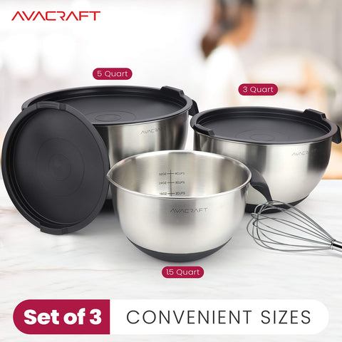 AVACRAFT 3 quart stainless steel mixing bowl with lid; versatile cooking option