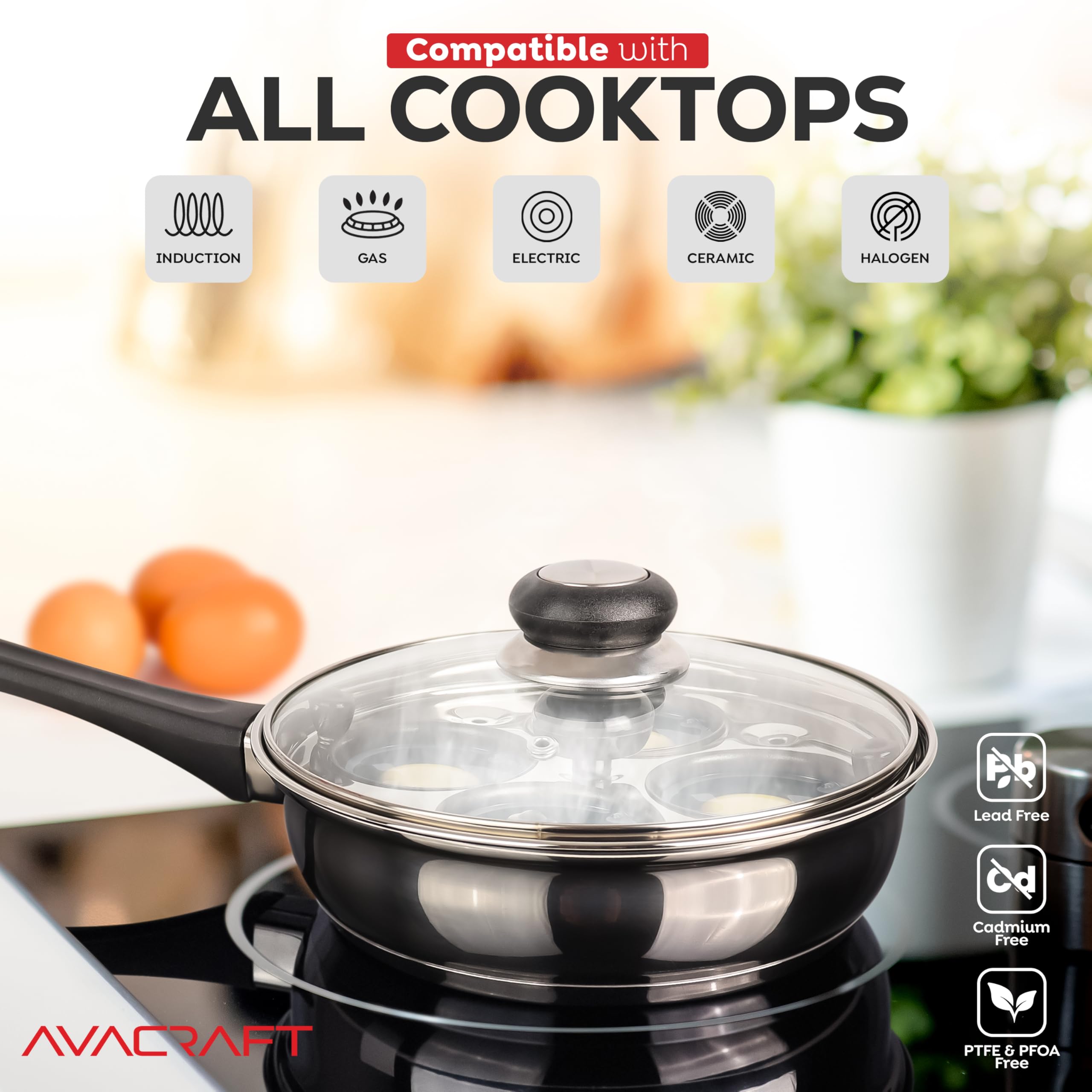 AVACRAFT induction-compatible egg poacher on all stovetops