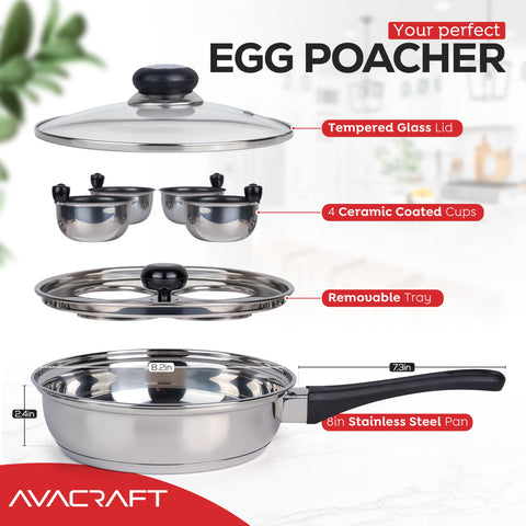 AVACRAFT poacher pan with 3-ply bottom for even heat distribution