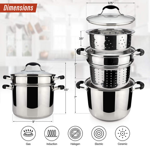 AVACRAFT strainer insert shown for efficient draining pasta and vegetables.