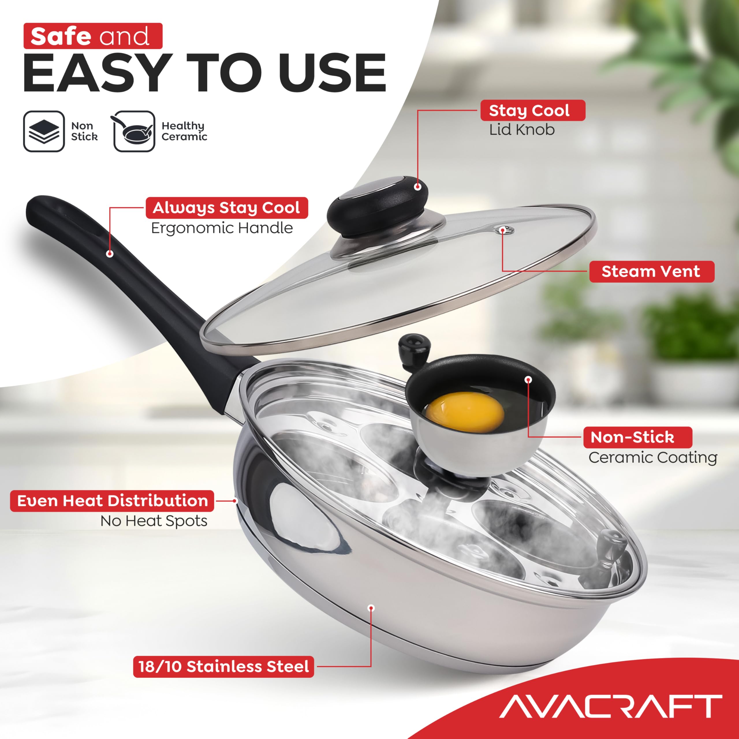 AVACRAFT tempered glass lid with steam vent for moisture control