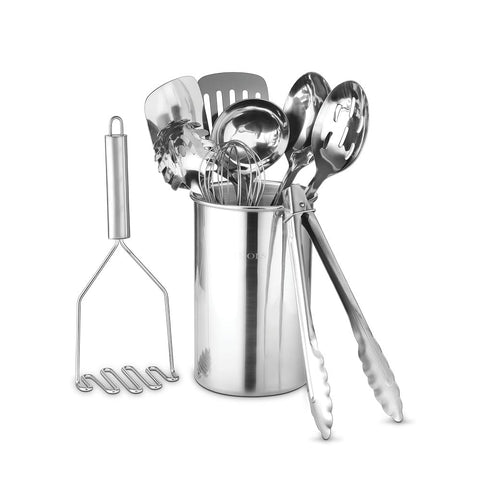 Avador Premium Set with Holder shows 10 stainless tools for organized cooking tasks.