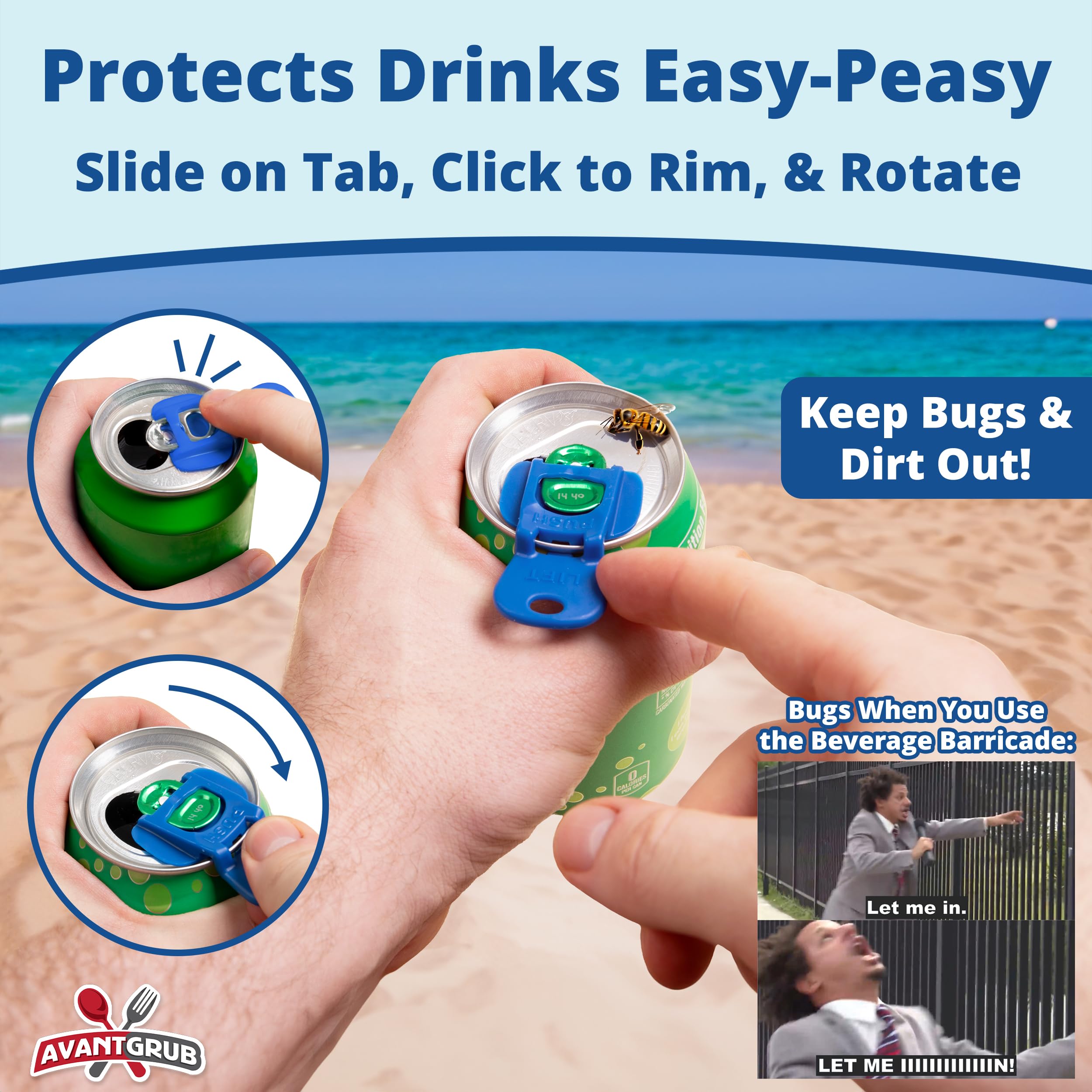 Avant Grub Beverage Barricade 2.0 orange-cap on can aids quick identification at picnics