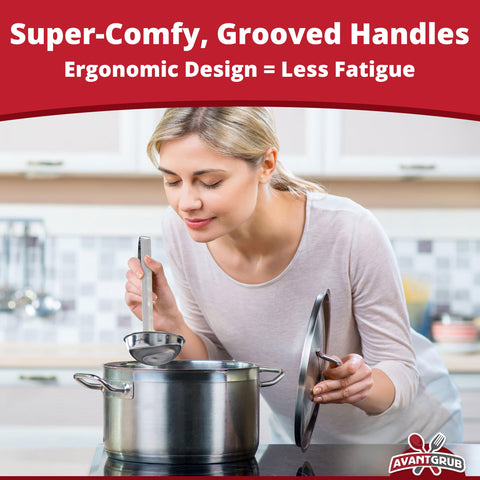 Avant Grub ergonomic grooved-handle ladle designed for all-day use