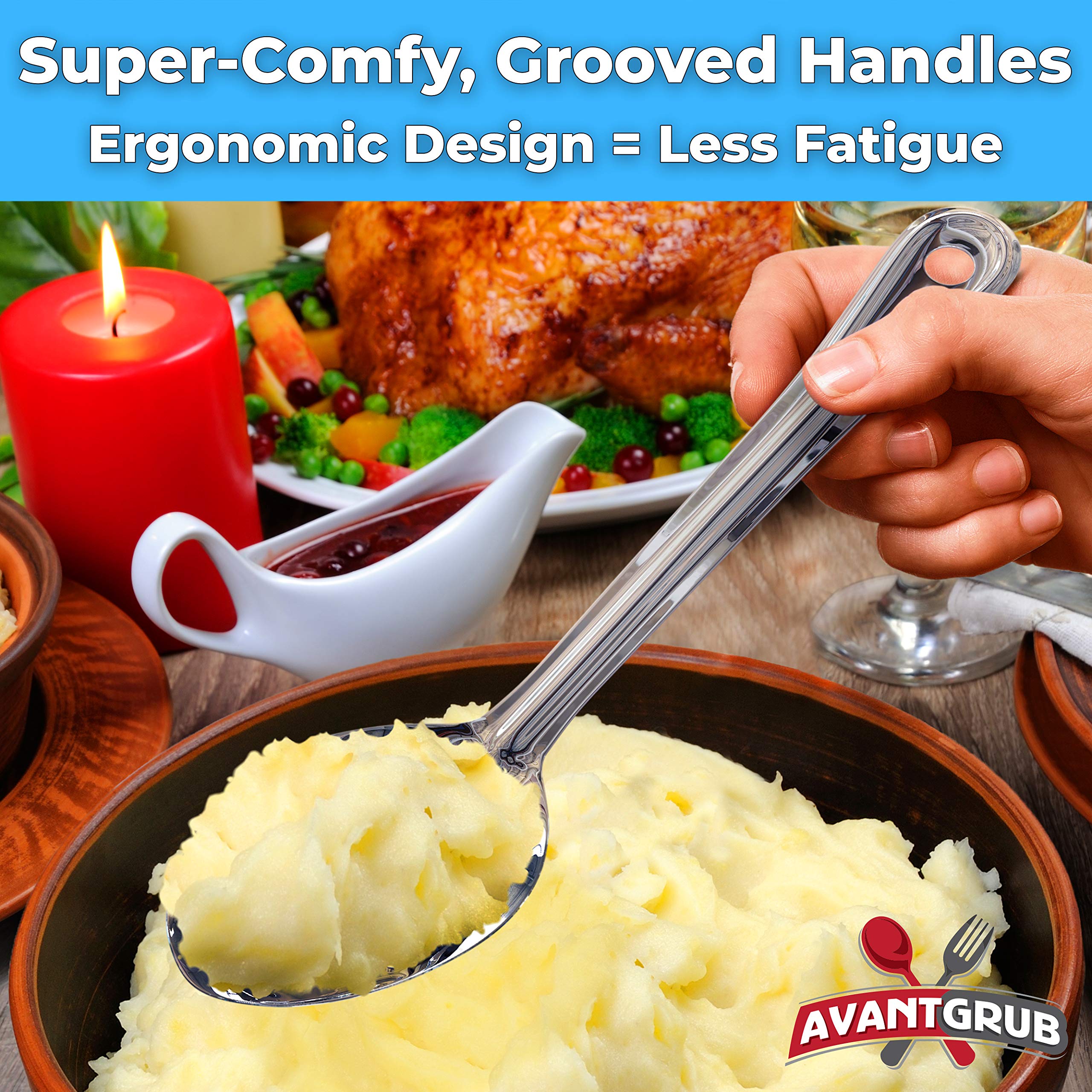 Avant Grub ergonomic handle spoon ideal for stirring sauces without fatigue.