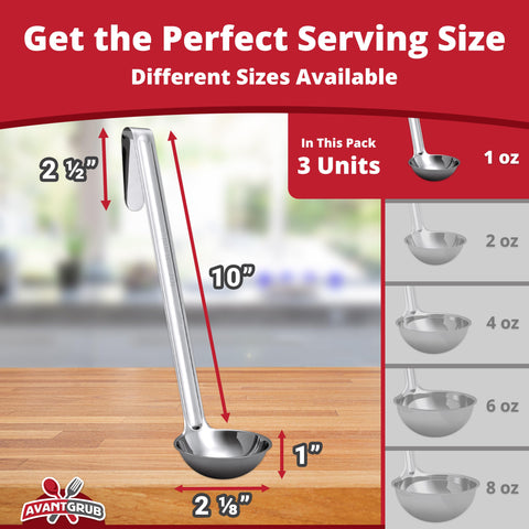 Avant Grub long-handle stainless ladle suited for deep pots