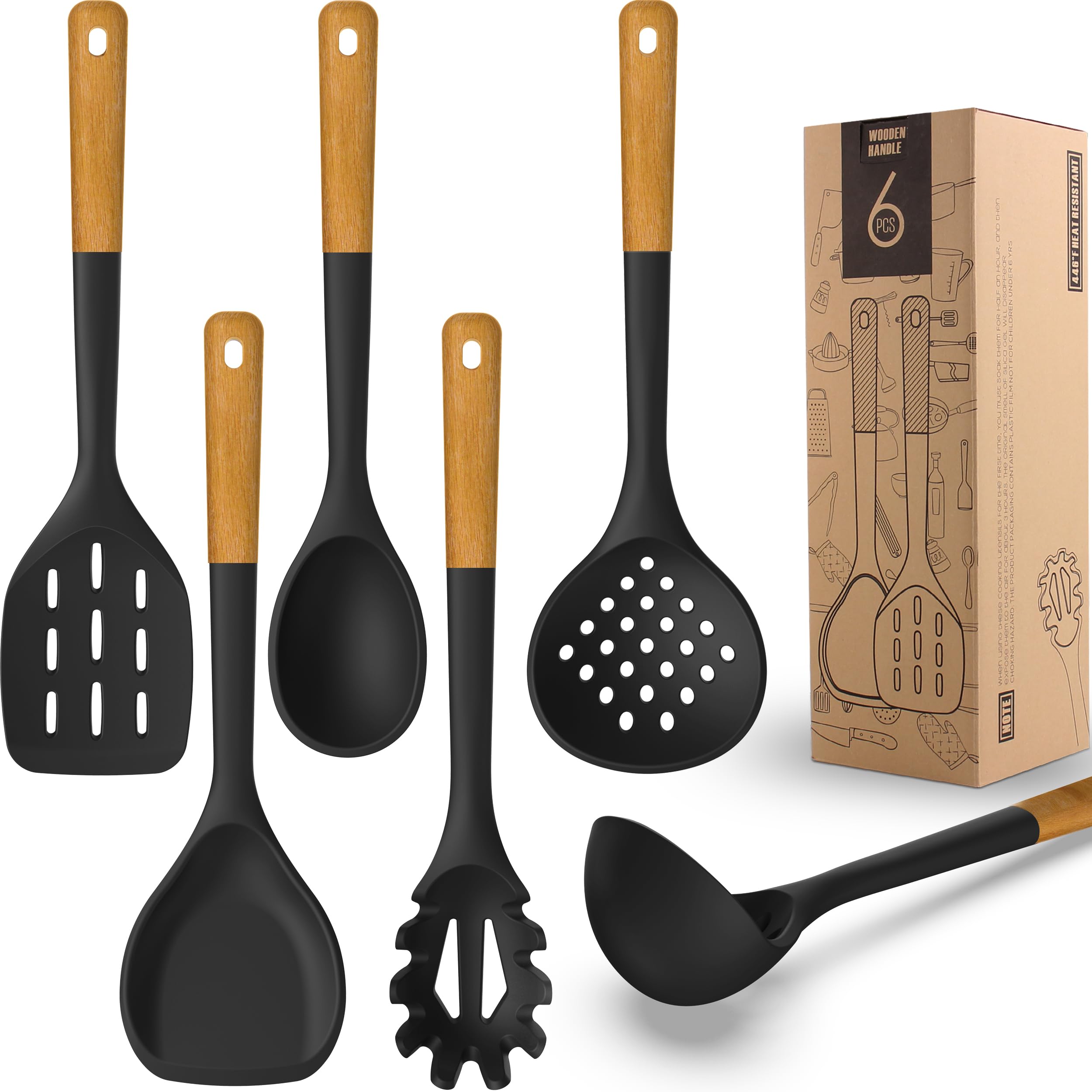 AVGPD large silicone spatula with wooden handle, heat resistant for non-stick pans.