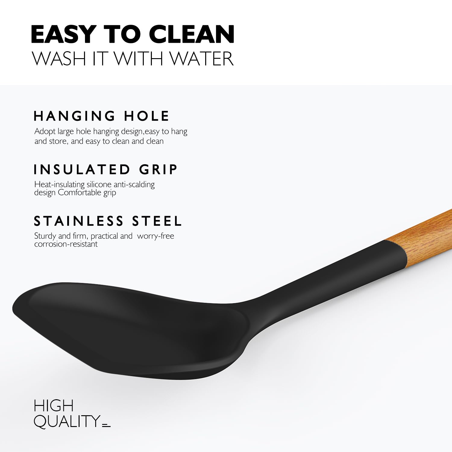 AVGPD silicone skimmer with wooden handle, great for draining.