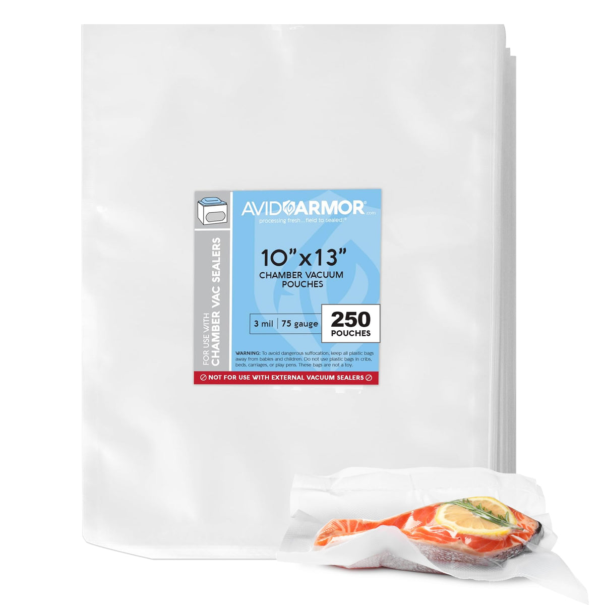 Avid Armor chamber vacuum bag 10x13 front shot for heavy-duty storage.