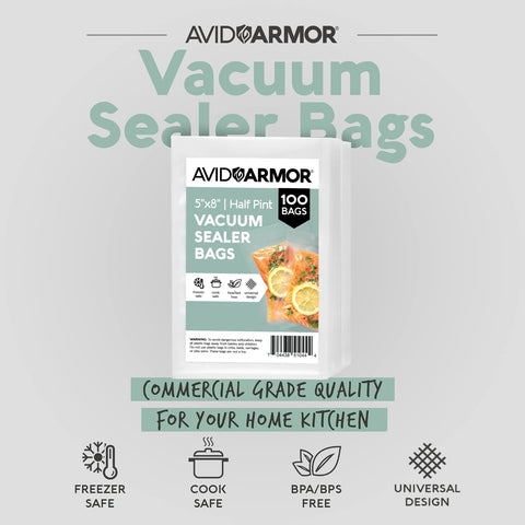 Avid Armor embossed vacuum seal pouches provide airtight freshness for meat, fish, and produce