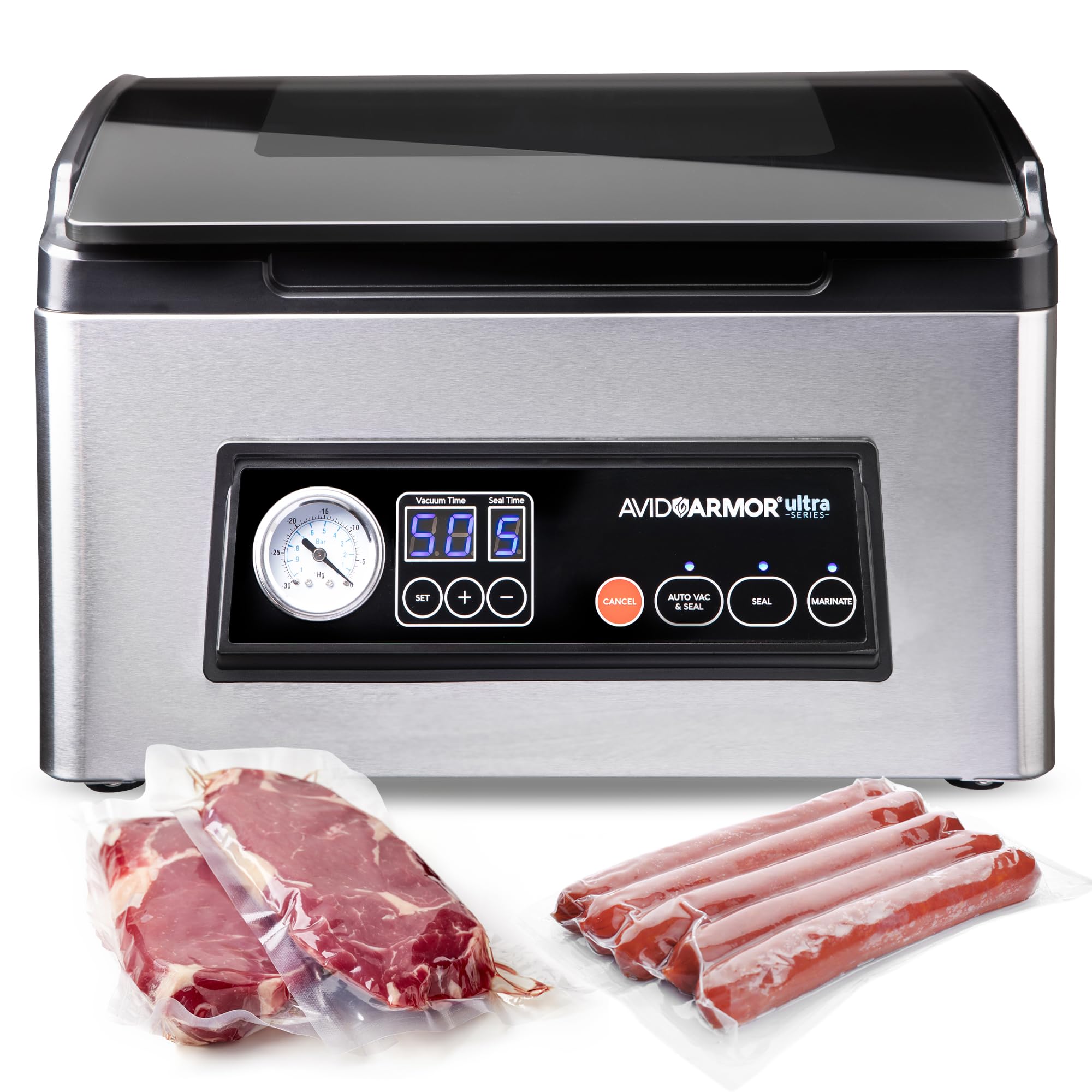 Avid Armor USV32 chamber sealer with high vacuum bar for liquids.