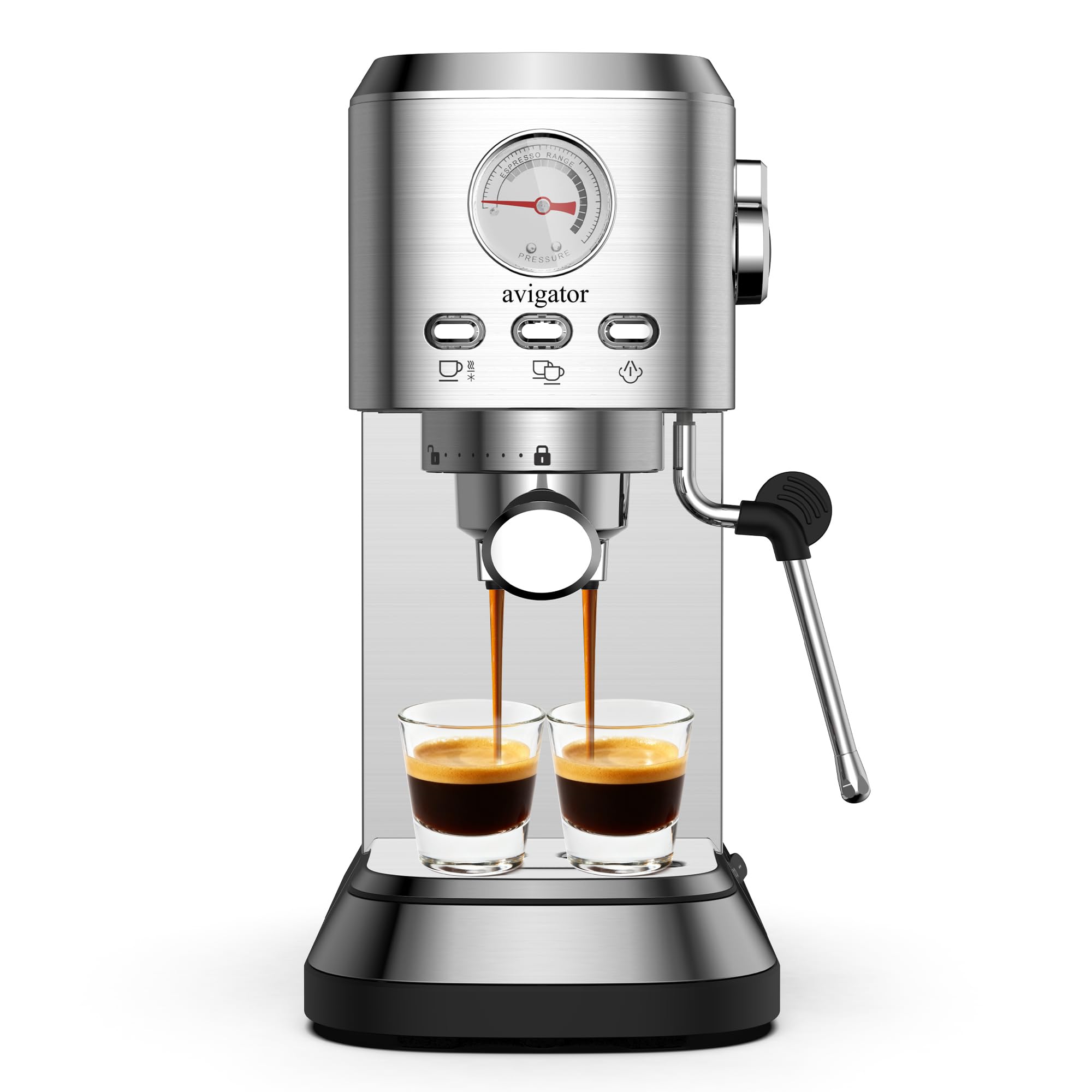 Avigator espresso machine cleaning reminders aid ongoing maintenance.