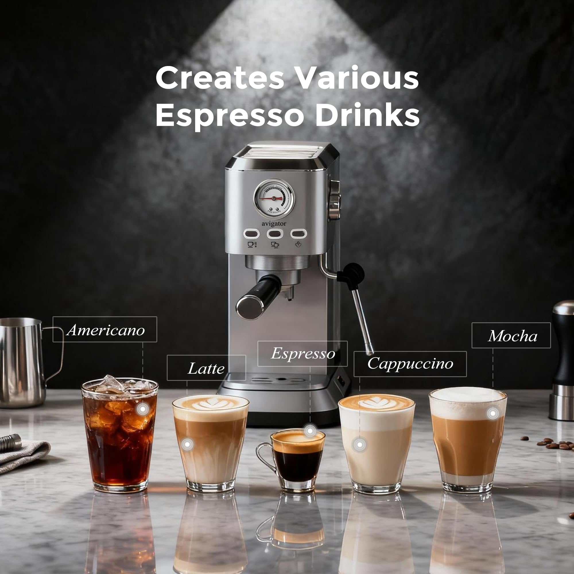 Avigator espresso machine espresso shot speed, 20–33 seconds per brew.