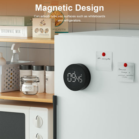 AVINIA desk timer with magnetic attachment on a fridge.