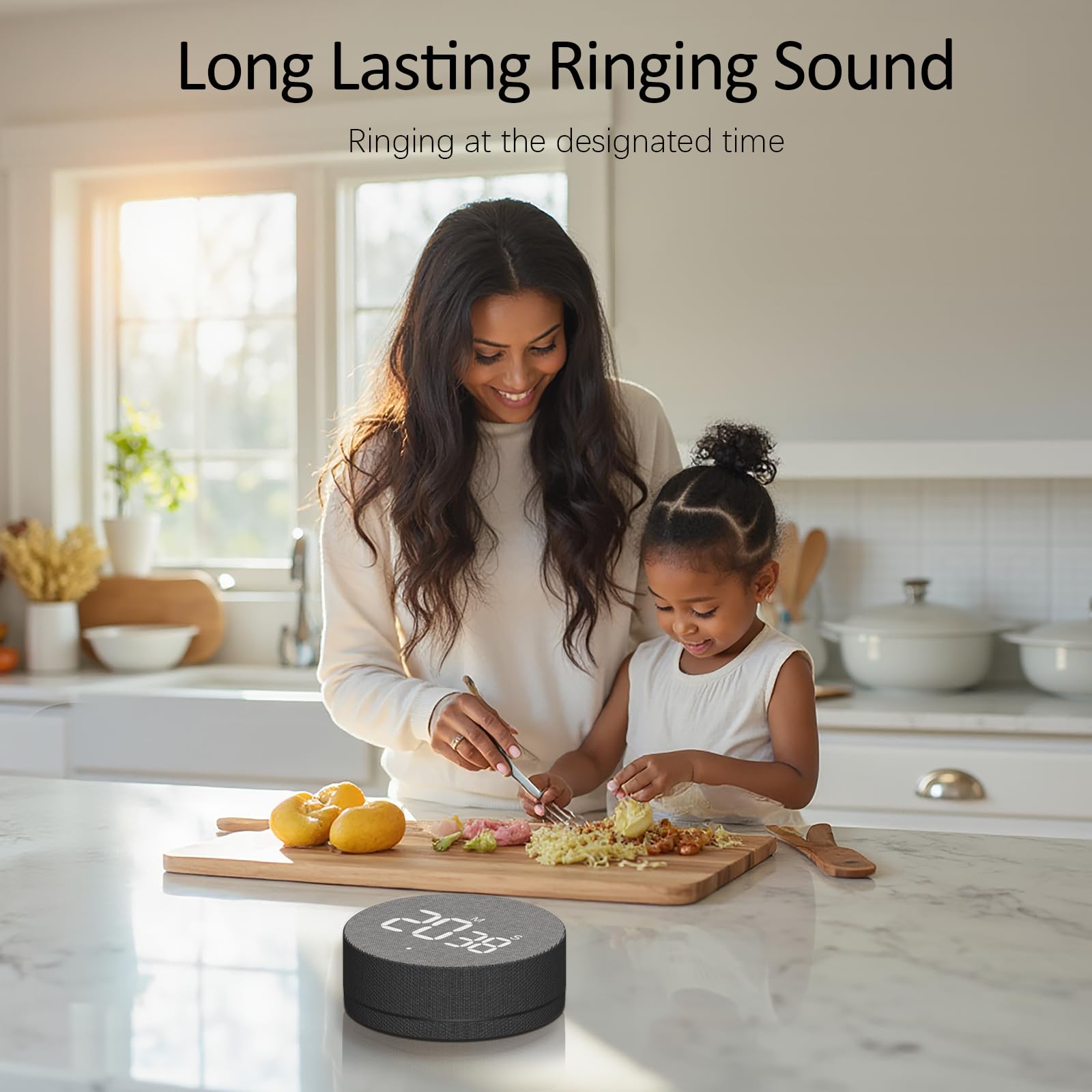 Outer ring control on AVINIA desk timer enables precise countdown.
