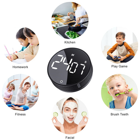 AVINIA timer shown in kitchen and classroom settings for versatile timing