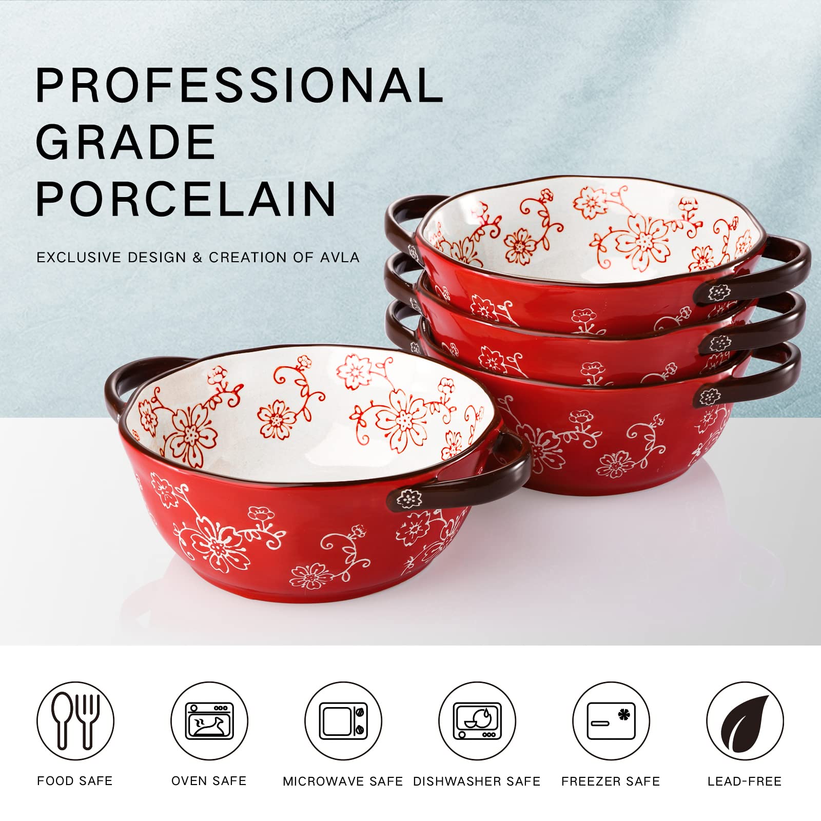 AVLA 22-ounce porcelain bowls offering generous meal capacity.