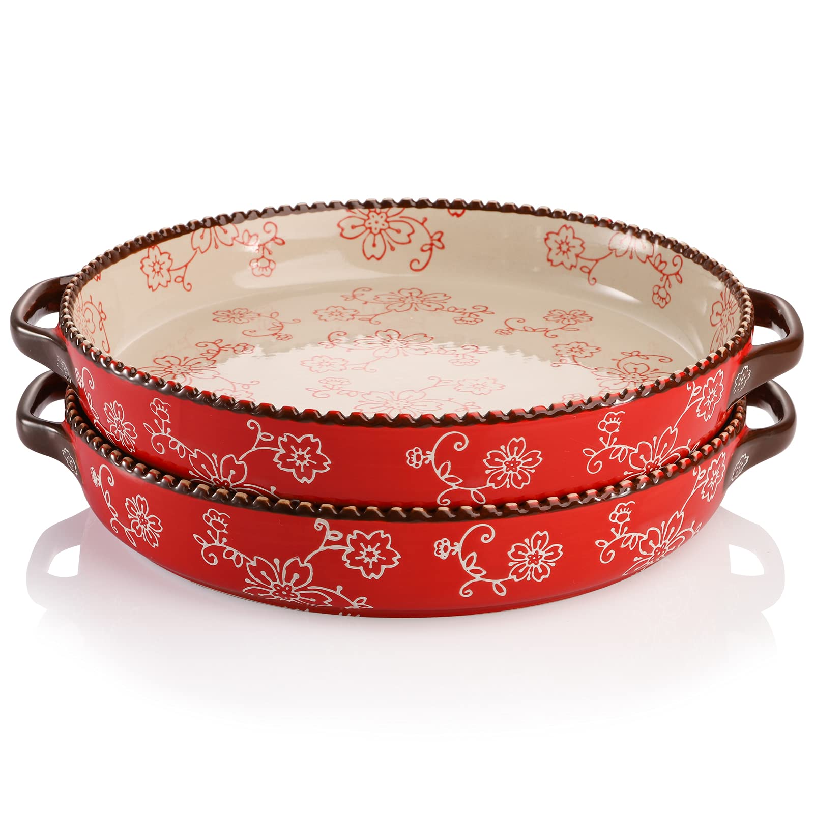 AVLA Sakura Red 9-inch pie pan with gear-edge design for stylish baking