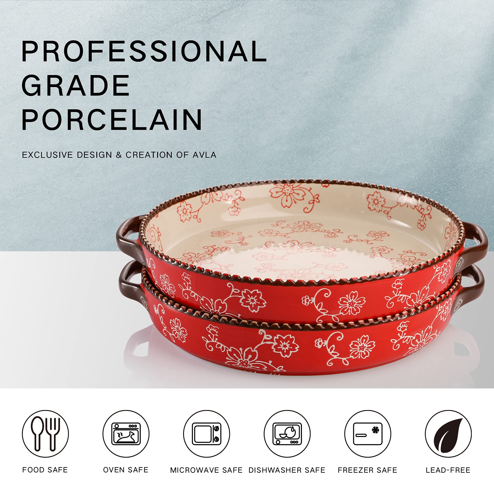 AVLA Sakura Red porcelain pan with glaze that resists stains and odors