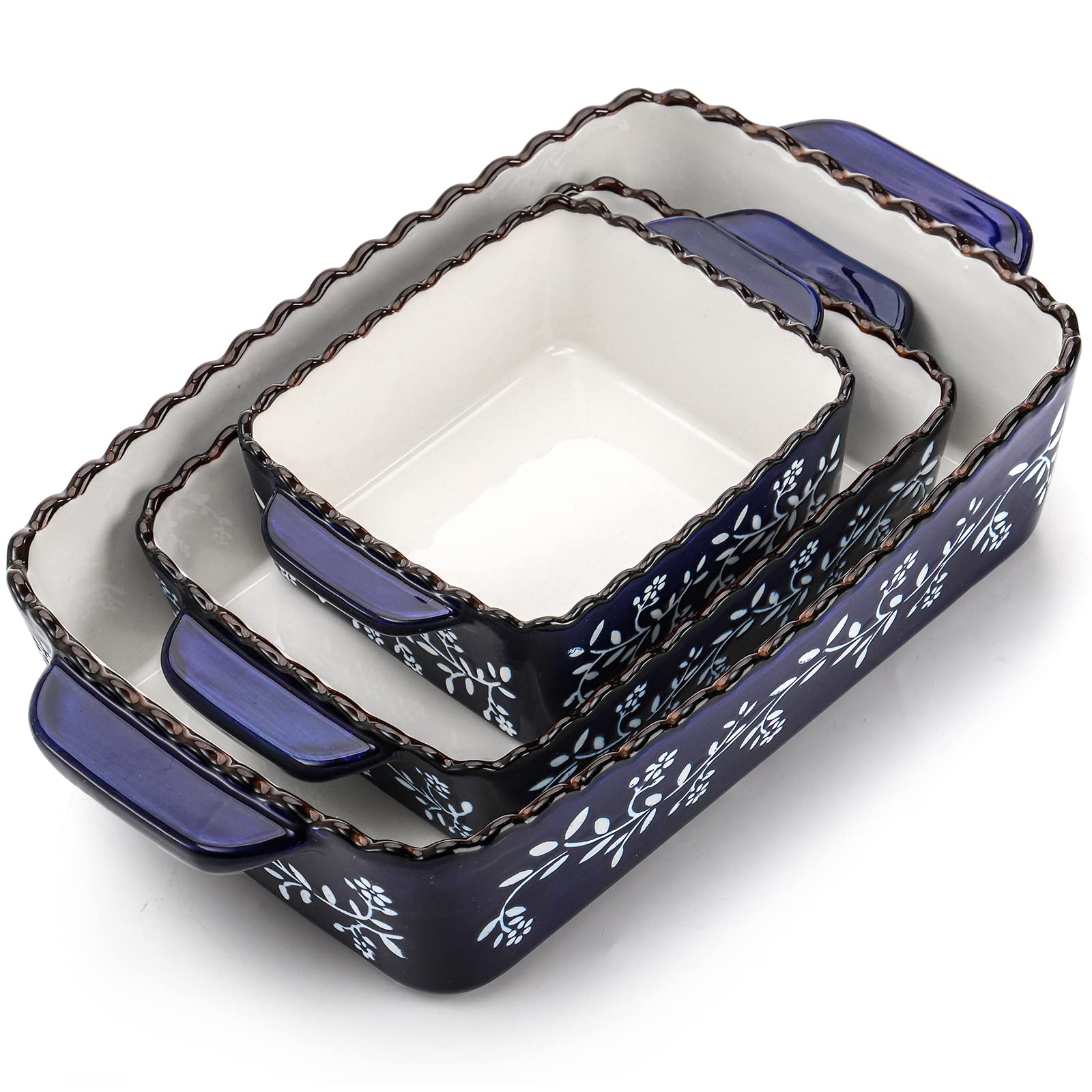 AVLA 3-pack ceramic bakeware set: rectangle dishes for lasagna and casseroles.