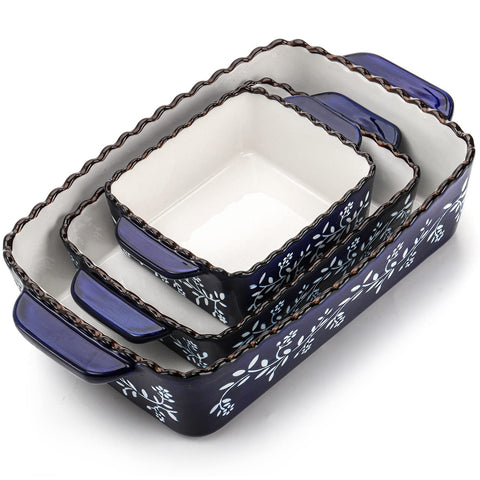 AVLA 3-pack ceramic bakeware set: rectangle dishes for lasagna and casseroles.
