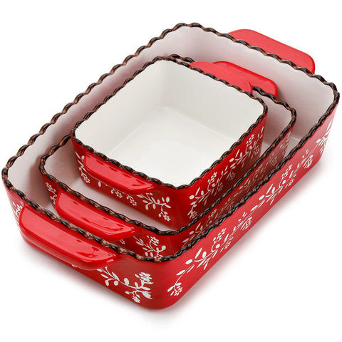 AVLA 3 pack ceramic bakeware set displayed as a trio, ideal for versatile table service.