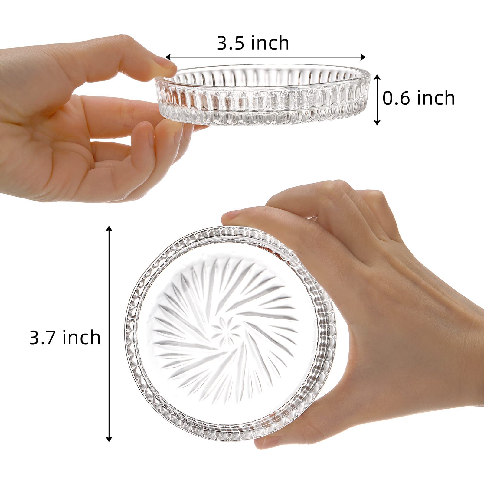 AVLA clear round coaster with raised edge protecting against condensation marks.