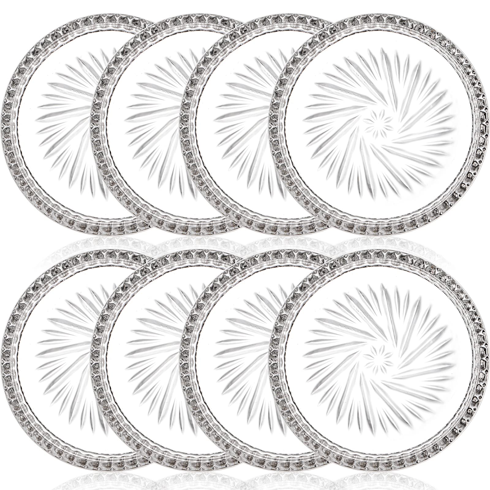 AVLA crystal coasters 8-pack, clear round design protecting tabletops from spills.