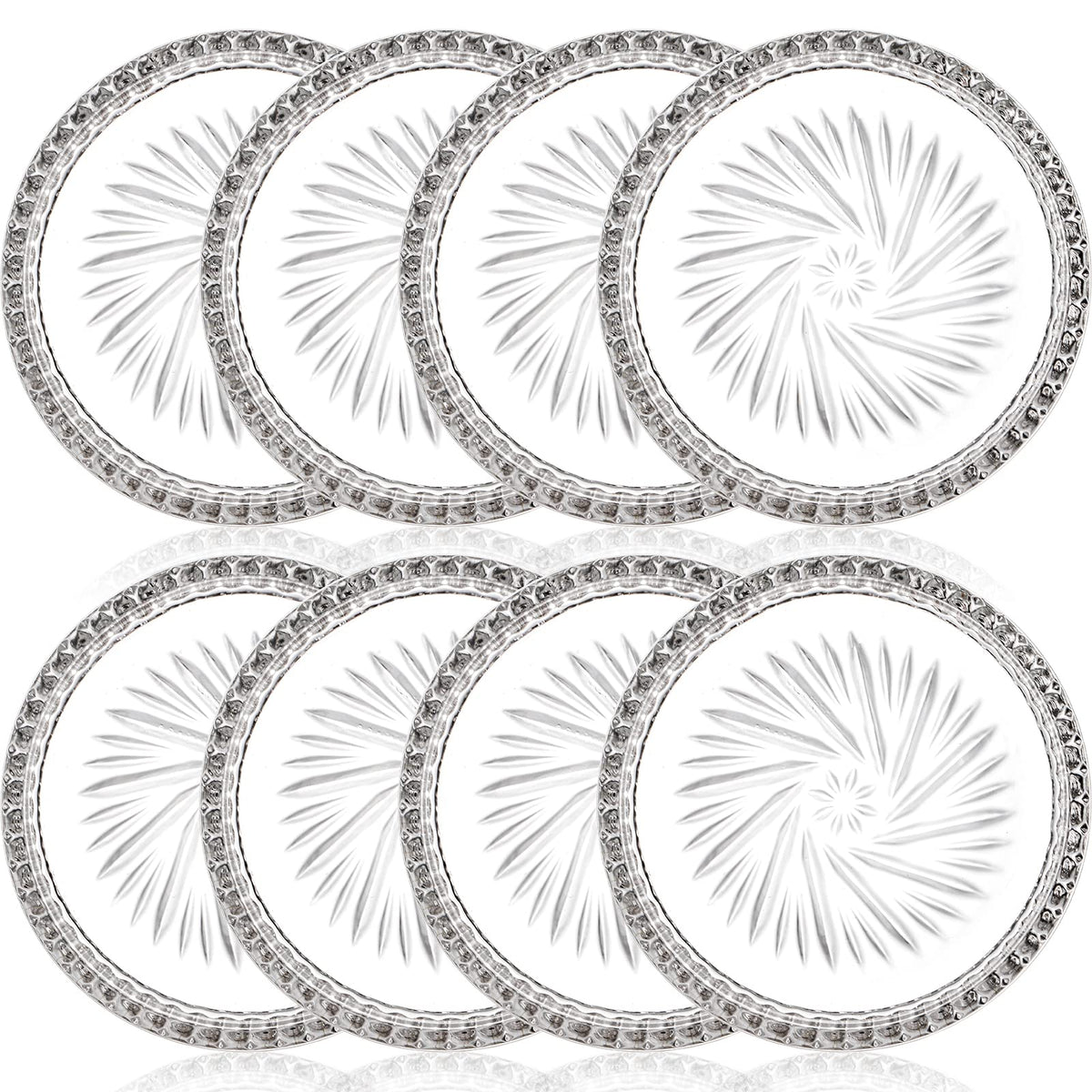 AVLA crystal coasters 8-pack, clear round design protecting tabletops from spills.