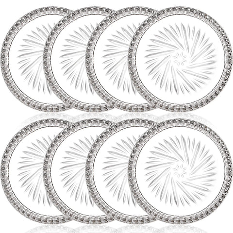 AVLA crystal coasters 8-pack, clear round design protecting tabletops from spills.