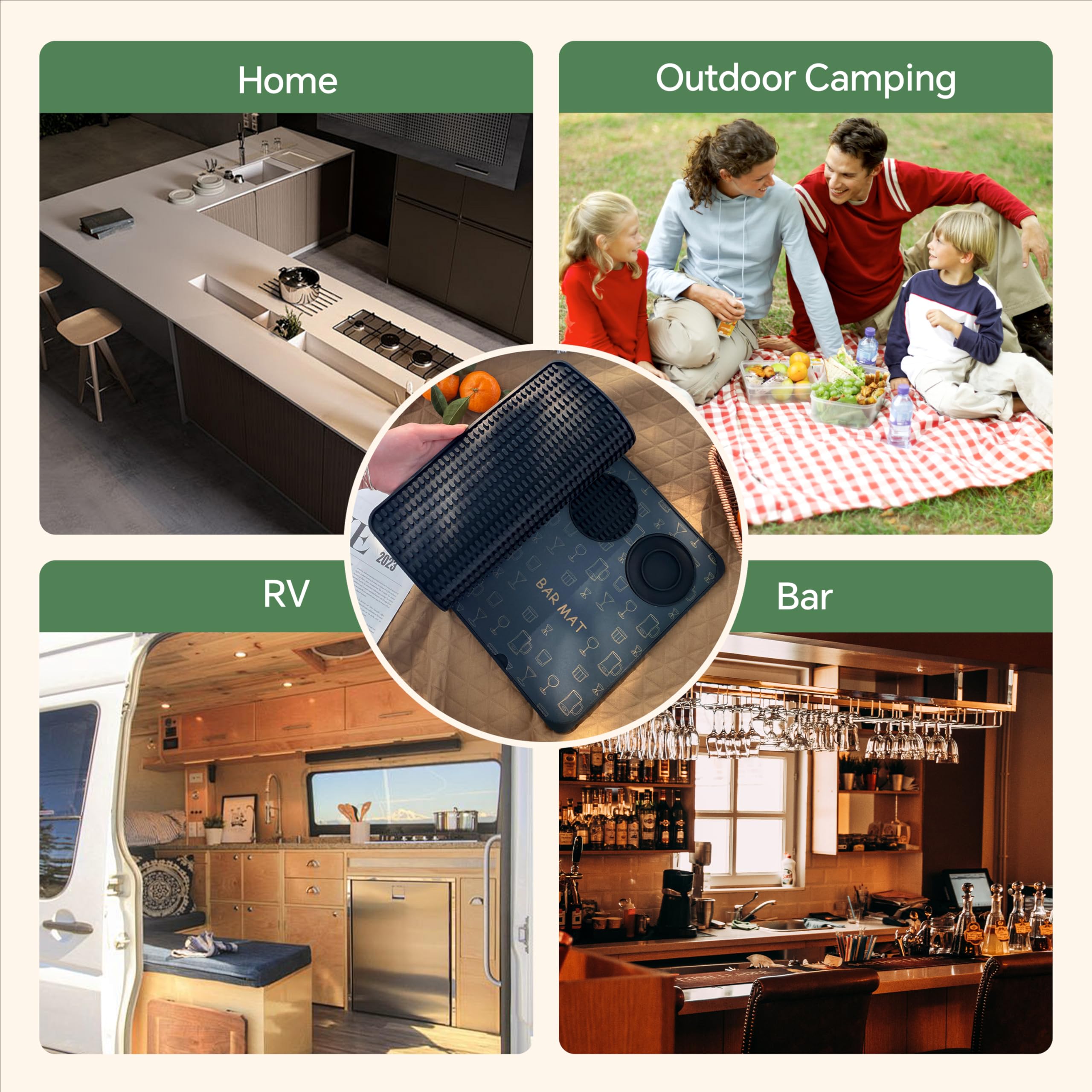 AVlovasd Bar Mat Portable for camping and RVs keeps tools organized.