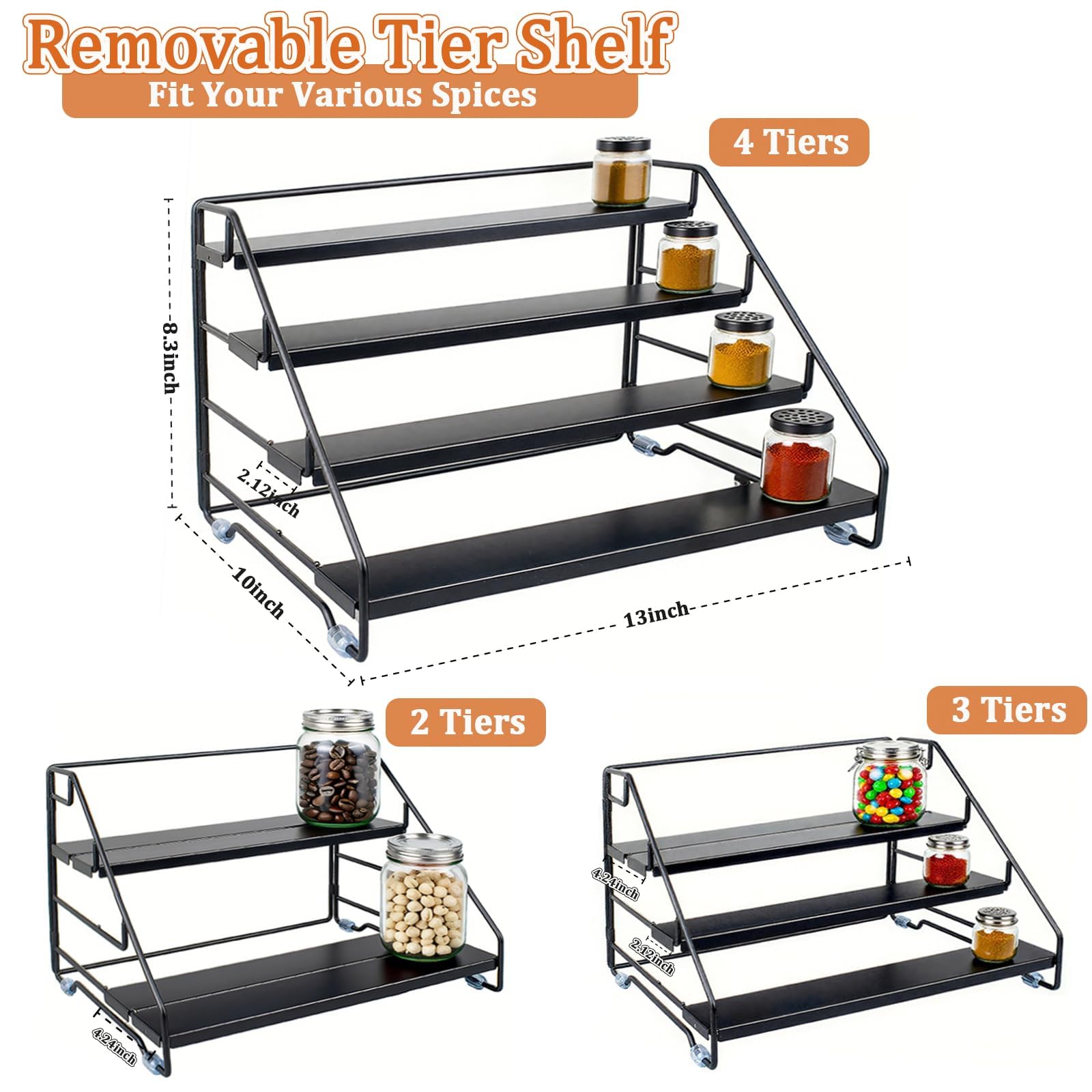 AVMDOM four-tier stepped design improves visibility and access to spices
