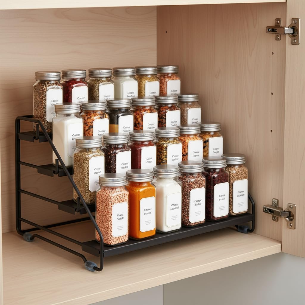 AVMDOM spice rack with non-slip pads keeps jars upright and secure