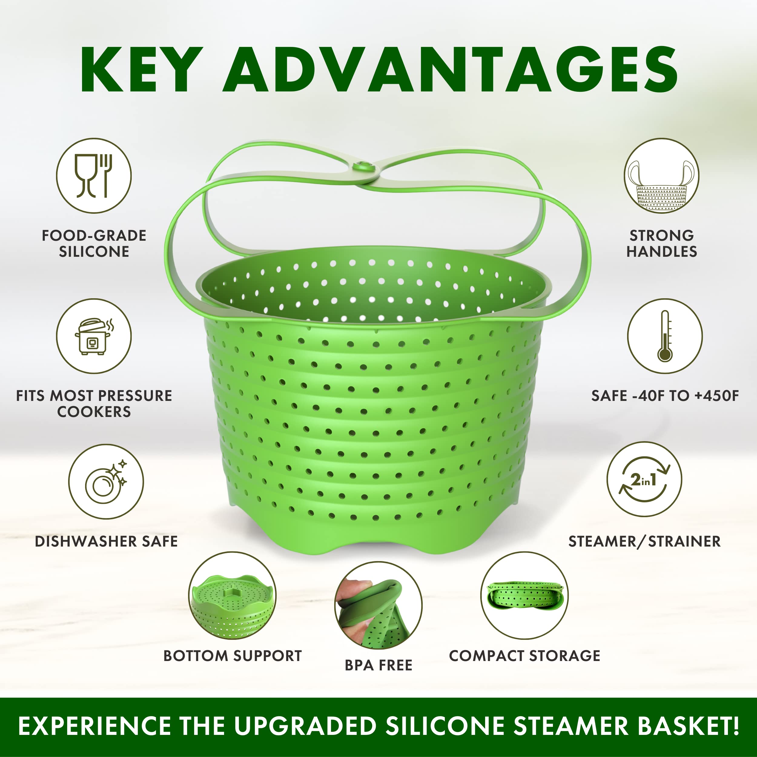 Avokado silicone steamer basket dishwasher safe for easy cleaning.