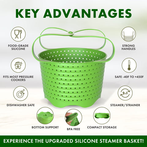 Avokado silicone steamer basket dishwasher safe for easy cleaning.