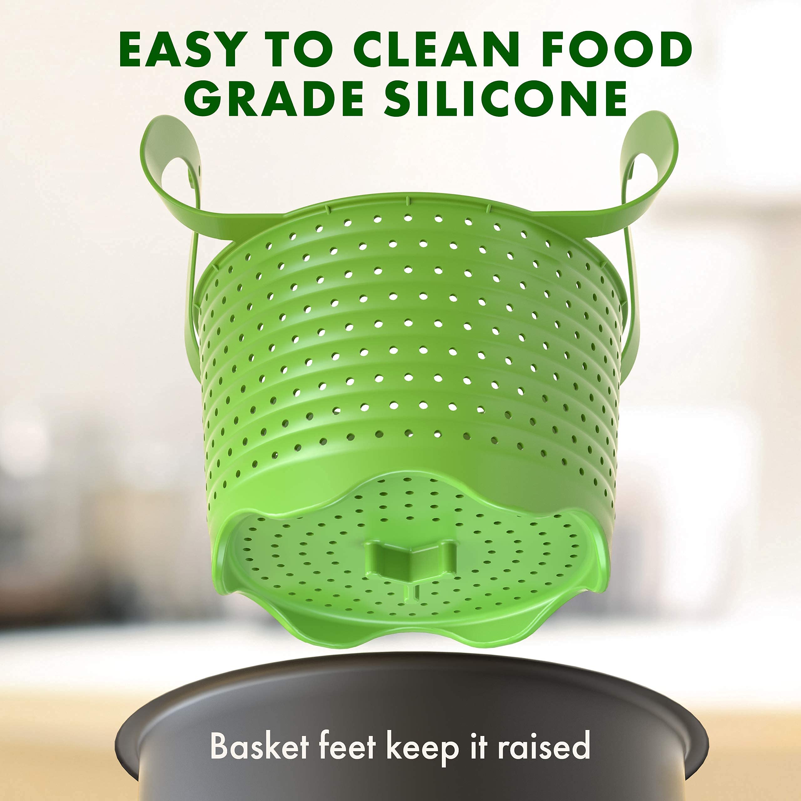 Avokado silicone steamer basket helps rinse vegetables before cooking.