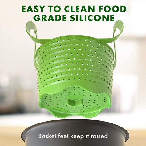 Avokado silicone steamer basket helps rinse vegetables before cooking.