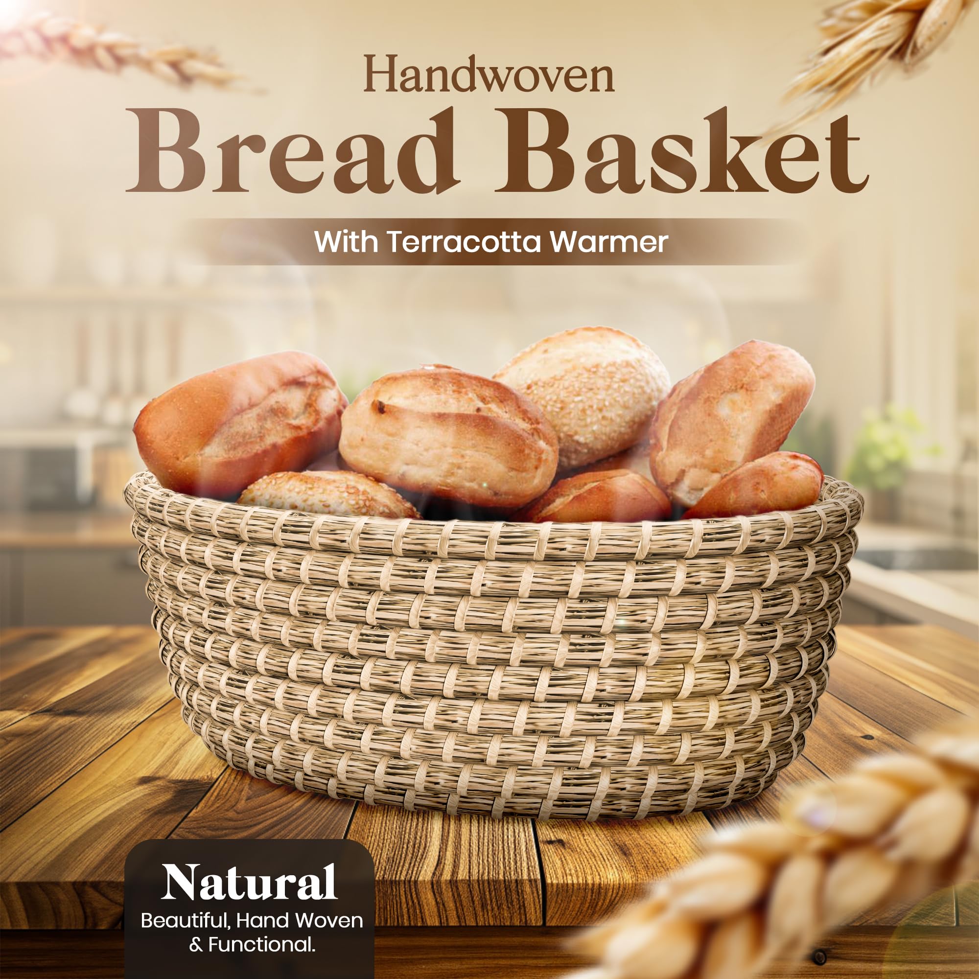 AVVNTR terracotta warming stone in basket preserves warmth evenly