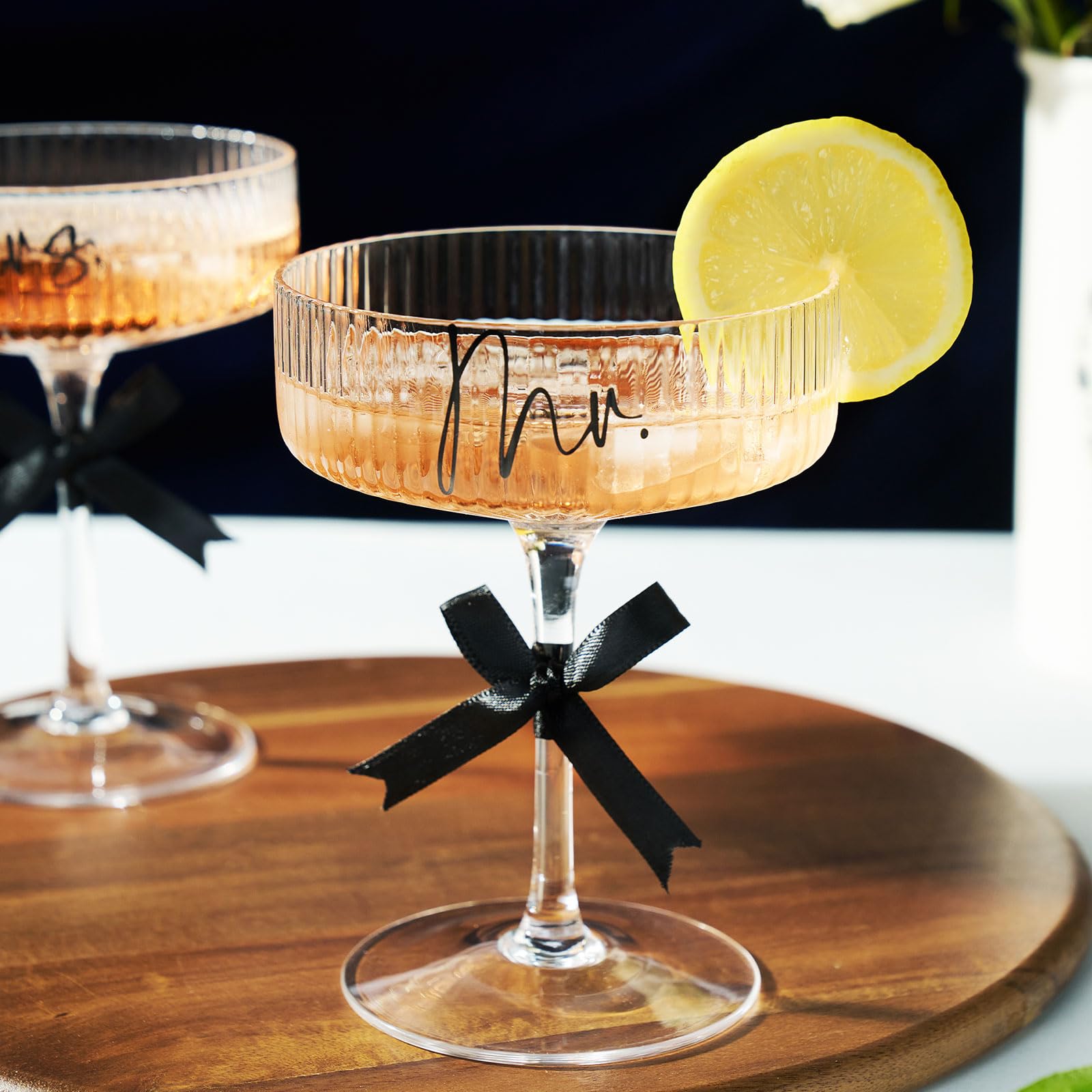 AW BRIDAL crystal with ribbed cuts refracts light, adding sparkle to any toast