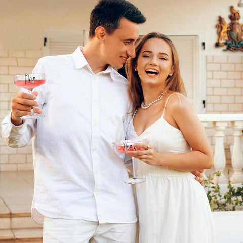 AW BRIDAL set displayed together creates a stylish wedding toast moment