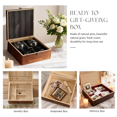 AW BRIDAL engraved keepsake box – CHEERS TO NEW BEGINNINGS adds a personal touch.