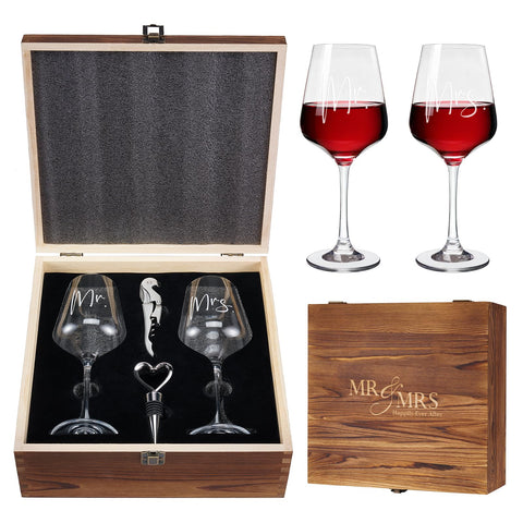 AW BRIDAL Mr Mrs wine glasses set seen with elegant clarity for memorable toasts