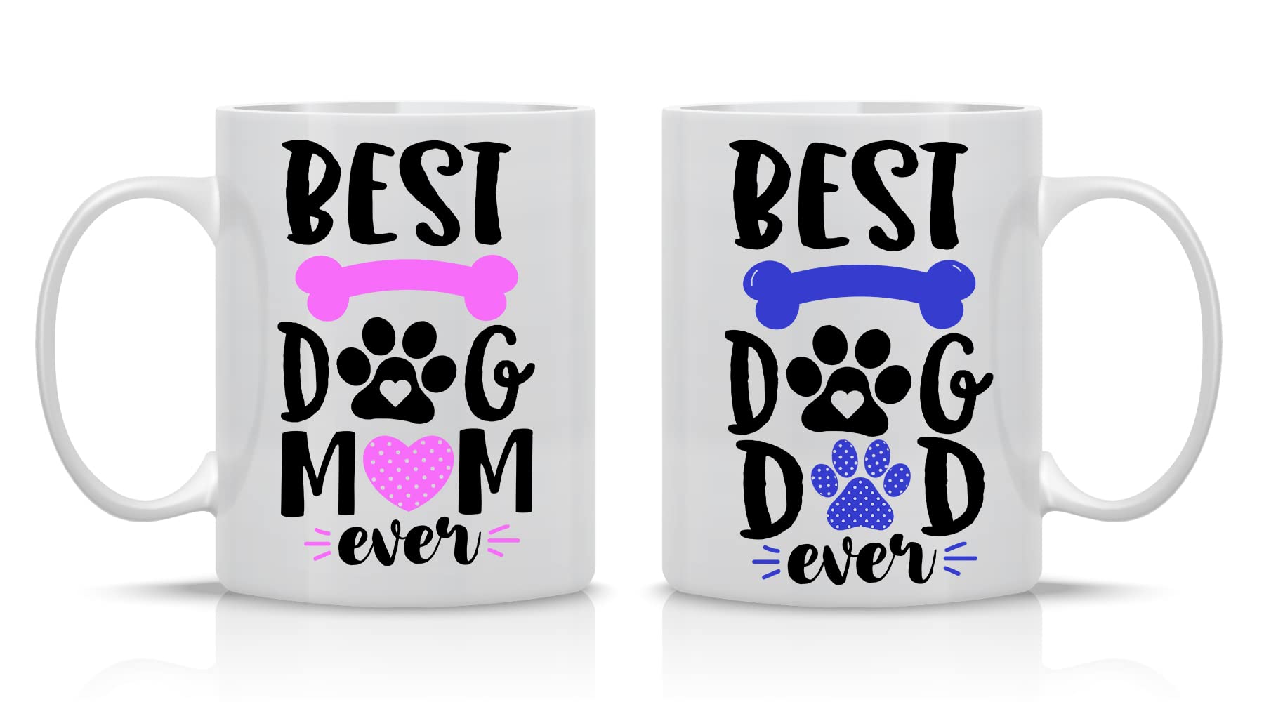 AW Fashions Best Dog Mom Best Dog Dad mugs set, ideal for couples' mornings.