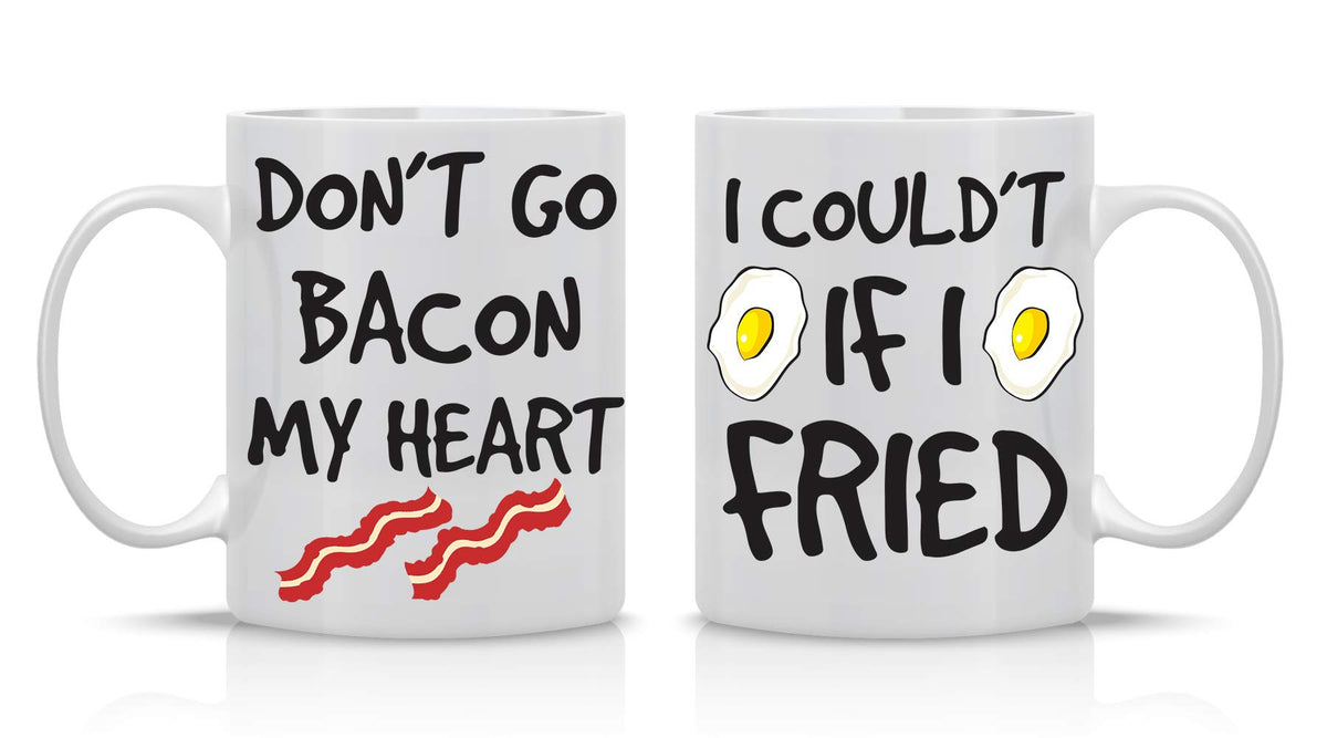 AW Fashions Don't Go Bacon My Heart mug pair front for shared coffee moments