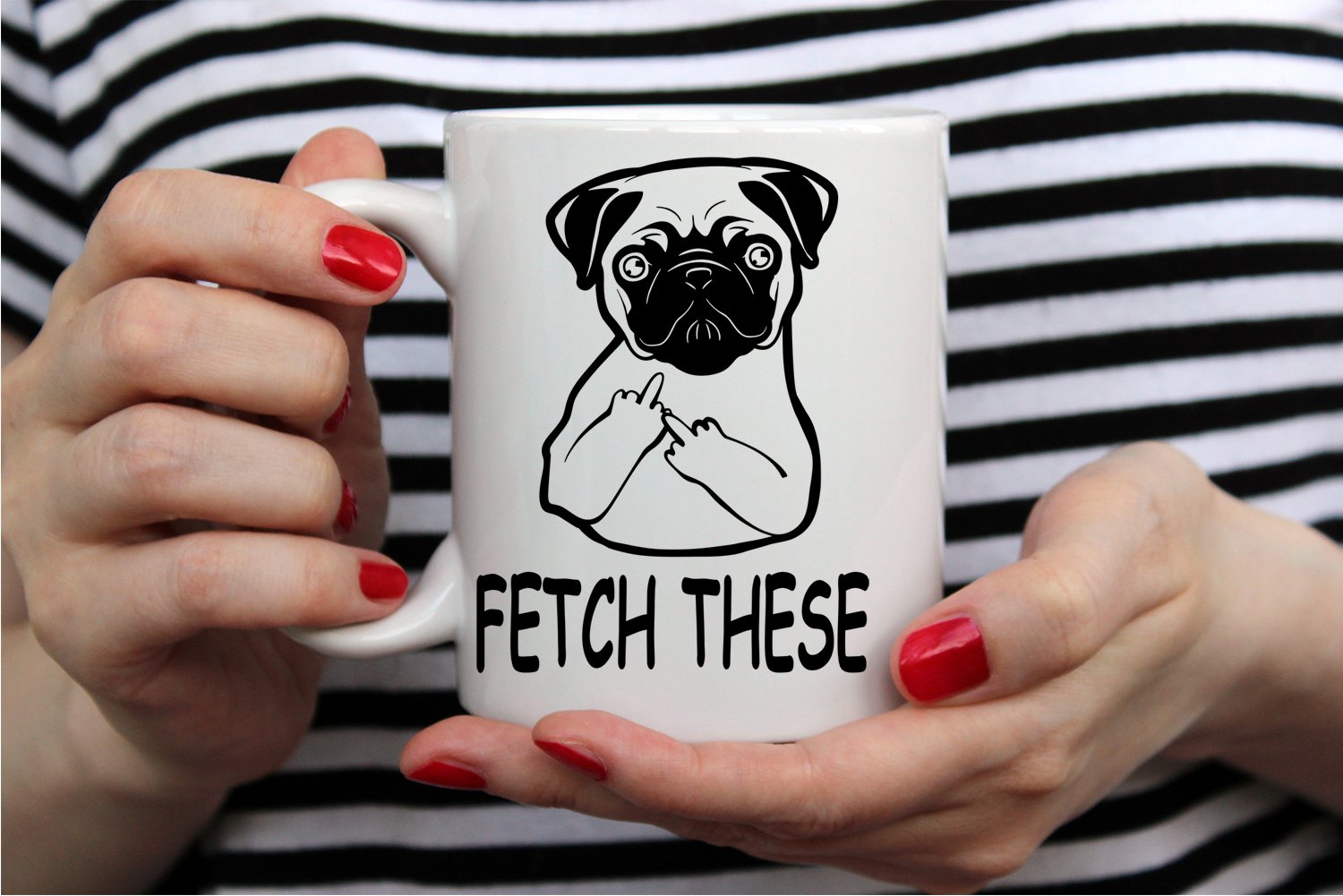 AW Fashions Fetch This Cute Dog Middle Finger mug closeup graphic with vibrant colors