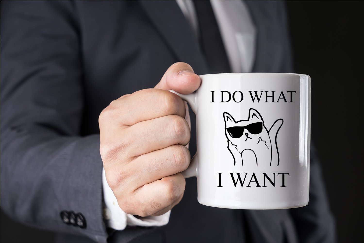 AW Fashions Grumpy Cat Mug side view, left or right handed friendly design