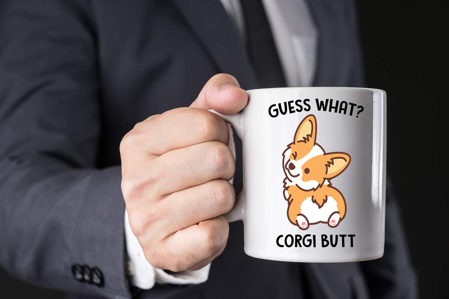 AW Fashions Guess What Corgi Butt mug interior with coffee scene