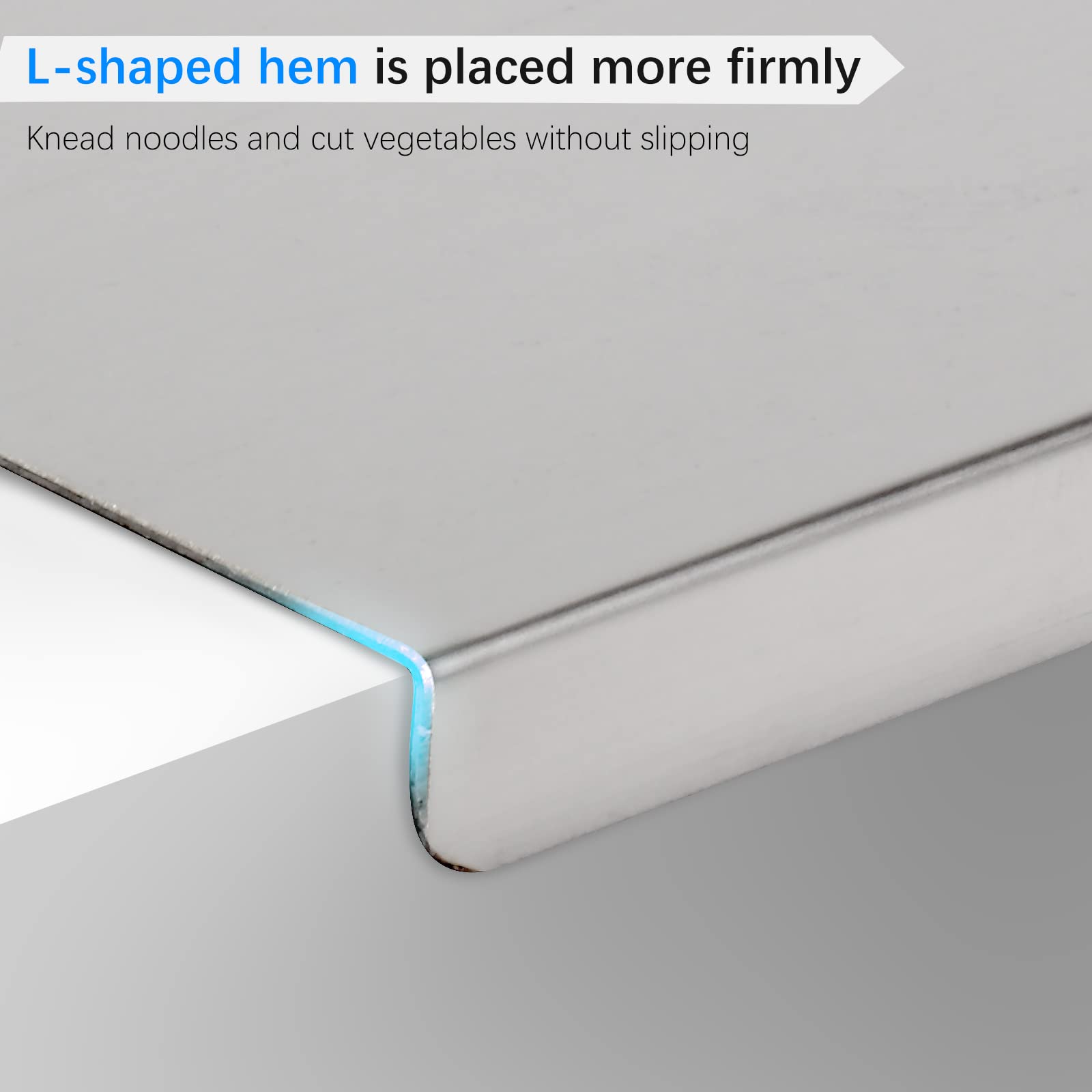 Awagas cutting board with 90-degree lip helps secure items on the counter.