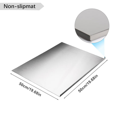 Awagas lip stainless steel board shows the right-angle lip for stable chopping.