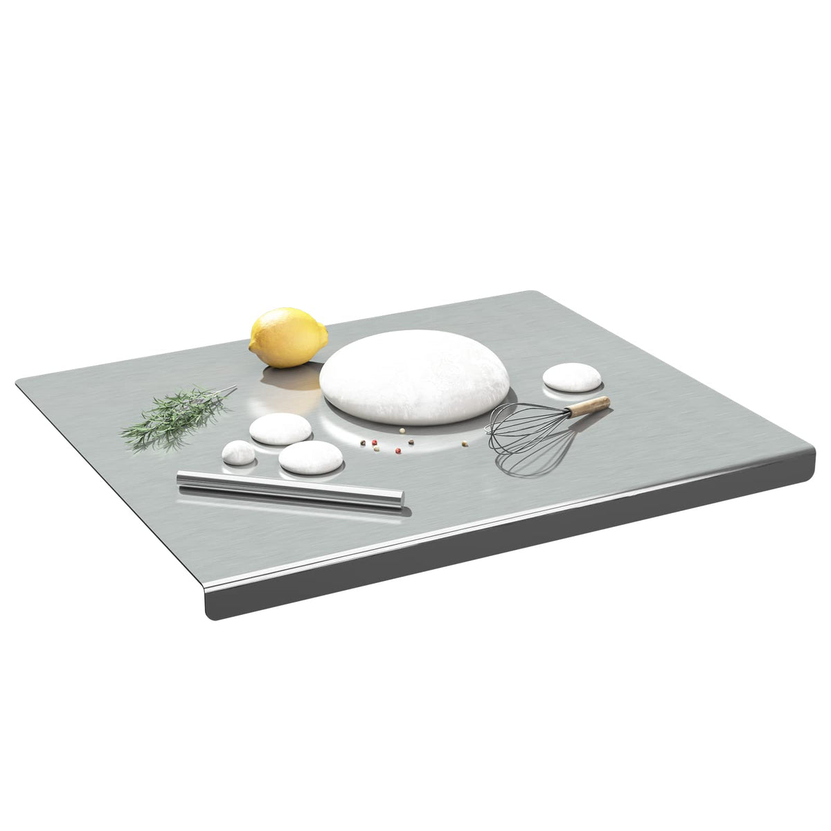 Awagas lip stainless steel cutting board, 50cm square, top view for precise food prep.